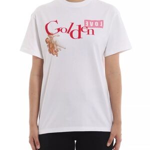 Golden goose t shirt white and red size s could fit bigger too